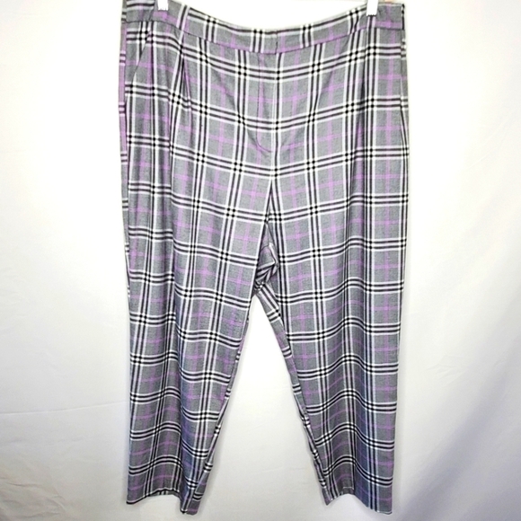 ASOS DESIGN Smart Tapered Pants Size 16 Purple Pow Check Viscose Blend Preppy - Picture 15 of 15